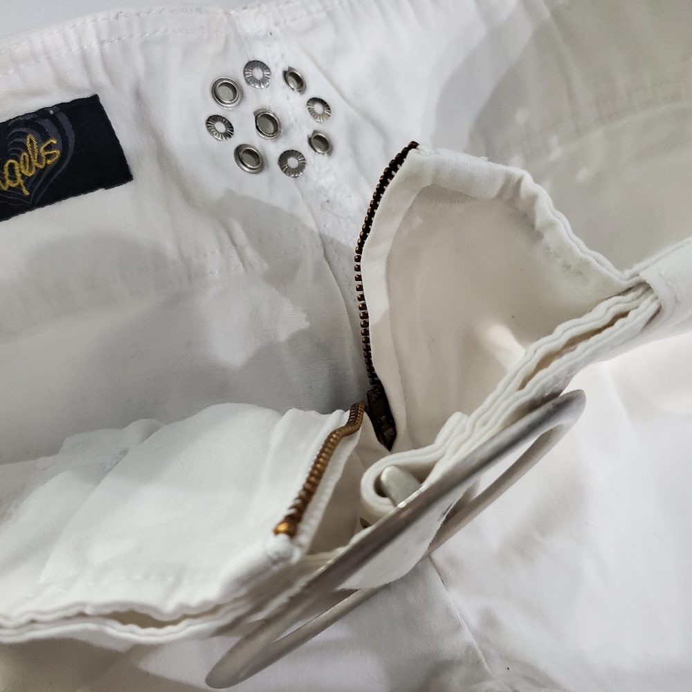 Vintage 2yk Angels Rhinestones Beaded White Flare/ Bootcut Pants Size 5 - Picture 3 of 11